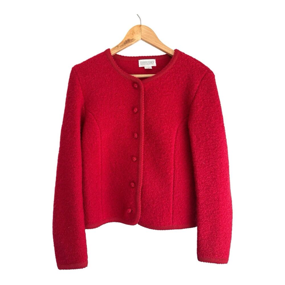 Vintage LANDS END Boiled Wool Jacket Red Women’s 8 Short Button Up Hong Kong